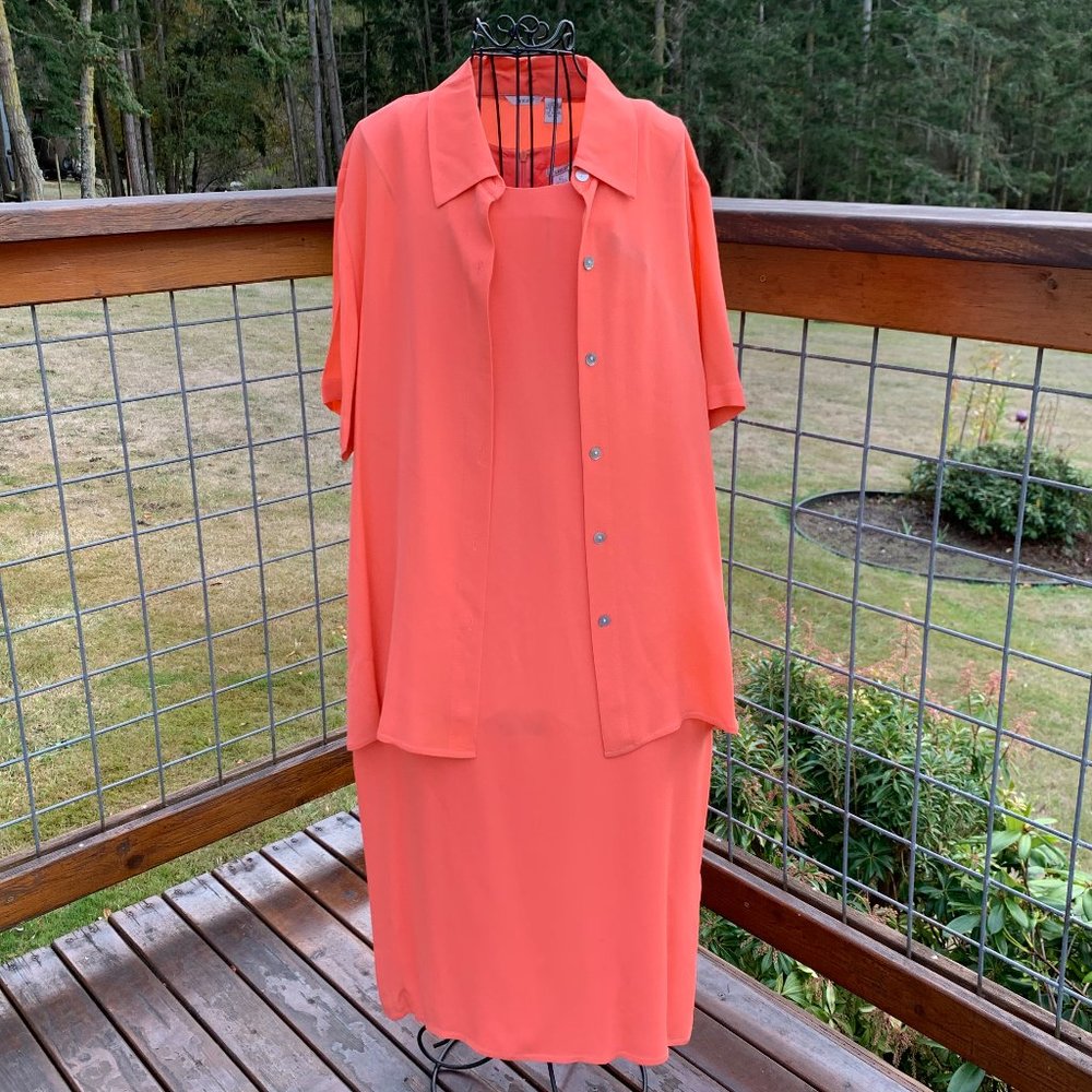 Vintage Leilei Coral Sleeveless Sheath with Short Sleeve Cover-up